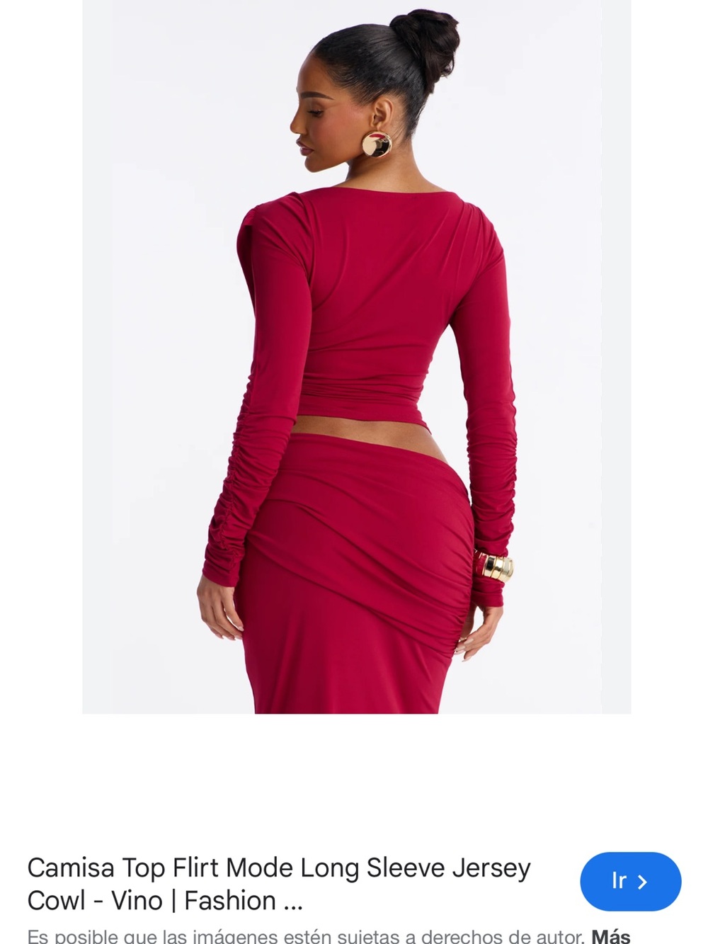 Iris Basic Long Sleeve Crop Top & Ruched Skirt Set in Vino